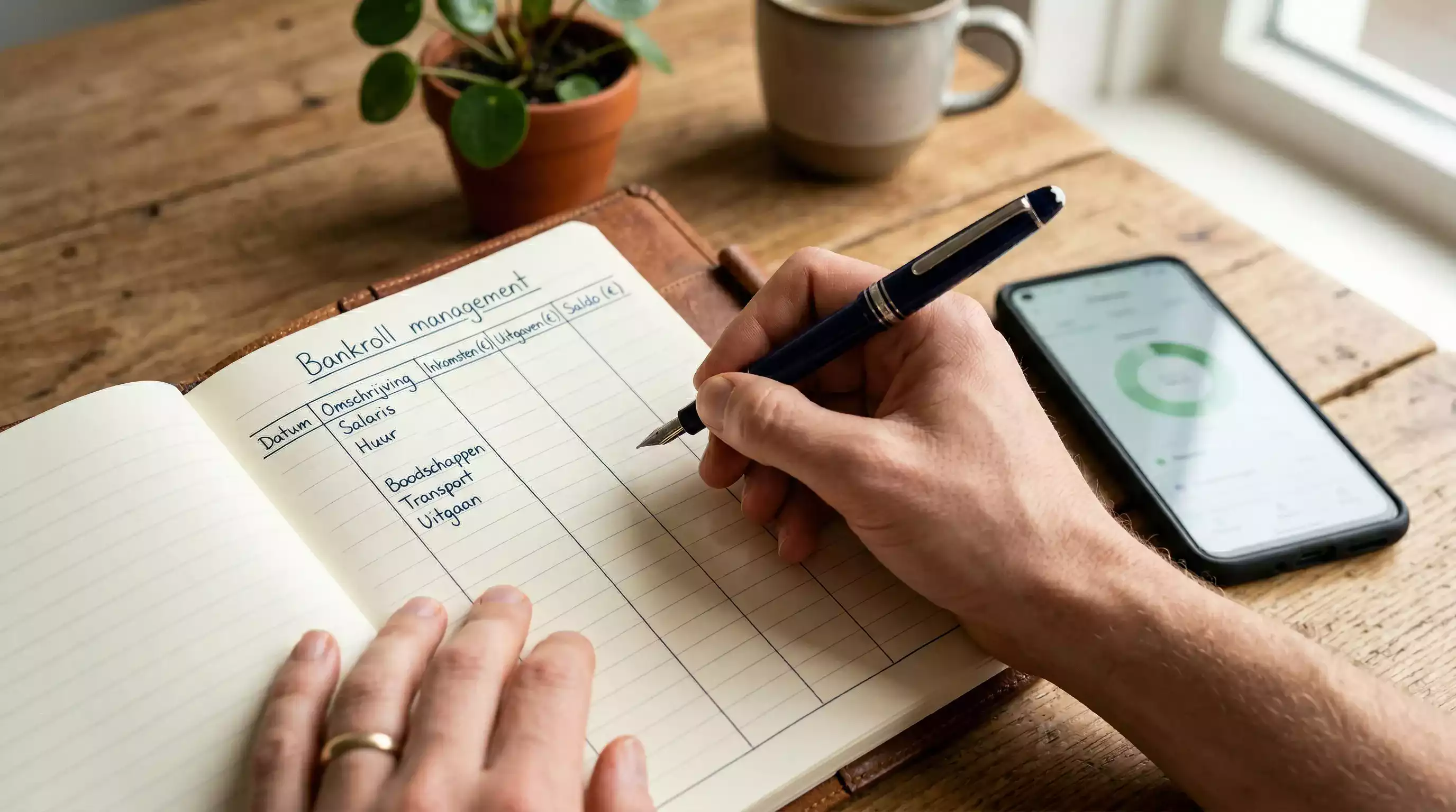 Bankroll management: wedder houdt budget bij in notitieboek